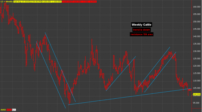 Weekly cattle bust support, stay short, sell rallies